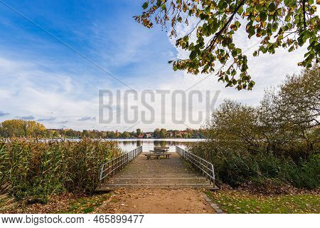 View Over The Lake Haussee To The City Feldberg, Germany.