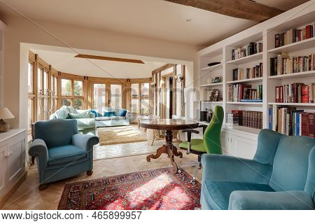 Toft, Cambridgeshire, England - March 4 2019: Traditional Style Luxury Furnished Modern Living Room 