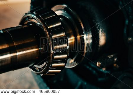 Lubricated Roller Bearing. Truck Suspension Repair Part. Close-up. Background.