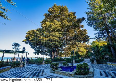 Cadiz, Spain - Nov 16, 2022: Alameda De Apodaca, A Public Park And An Example Of The Eclectic Style 