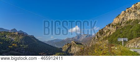 Landscape In The French Southern Alps At In The Middle Of A Large Valley At Briancon In Autumn