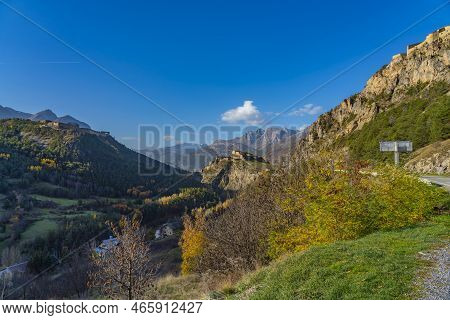 Landscape In The French Southern Alps At In The Middle Of A Large Valley At Briancon In Autumn