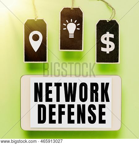 Text Caption Presenting Network Defense. Word Written On Easures To Protect And Defend Information F