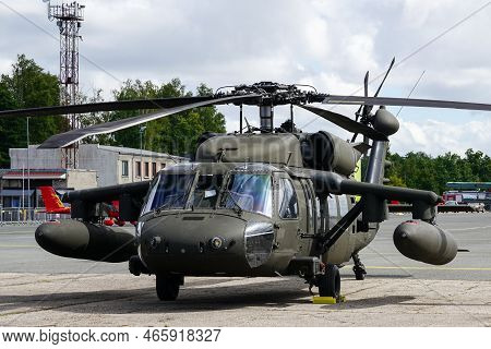 Liepaja, Latvia - August 7, 2022: Us Army Sikorsky Uh-60 Black Hawk Military Helicopter After Landin