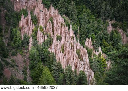 Natural Phenomen Of Earth Pyramids In Renon, South Tyrol, Italy