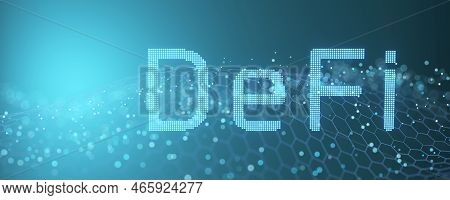 Defi Decentralized Finance On Abstract Polygonal Background. Concept Of Blockchain, Decentralized Fi