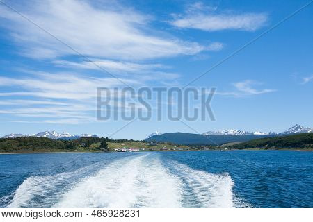 Harberton Village  From Beagle Channel, Argentina Landscape. Tierra Del Fuego