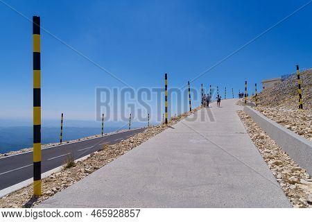 Bedoin, France - August 7, 2022: People Walking To The Top Of The Mont Ventoux. At 1,909 m (6,263 ft