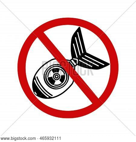 Crossed Out Missile Vector Icon. Stop Nuclear Weapons, Rocket Launch Is Prohibited. Black And Red Il