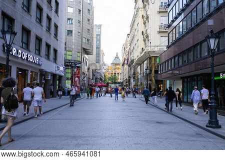 View Of Vaci Shopping Street At Evening, Budapest