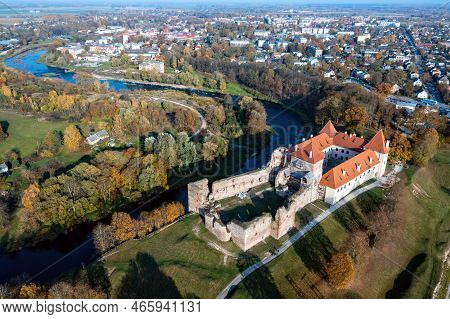 Bauska Medieval Castle Complex From Above,bauska, Latvia