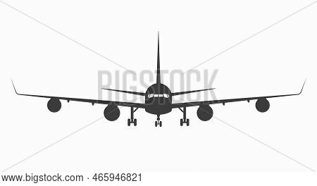 Jet Airplane Icon, Aircraft Front View. Flat Vector Illustration Isolated On White Background.