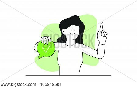 Business Forum And Woman Holding Bubble Chat Vector Illustration Concept. Person Communication And S