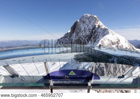 Mountain View And Information Desk Showing Mountains And Their Heights In The Austrian Dachstein Mou