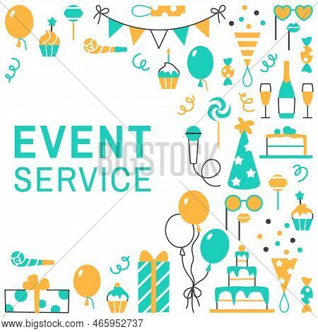 Event Service Flat Line Frame With Space For Text. Concept On White Background. Abstract Holiday Man
