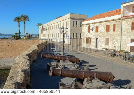View At The Pedestrian Zone Of Alghero On Sardinia, Italy