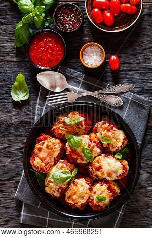Chicken Rollatini With Spinach Ricotta Filling In Marinara Sauce Topped With Mozzarella Cheese And F