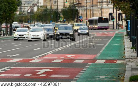 Cluj-Napoca, Romania - September 17, 2022: Cars in traffic on 21 December Boulevard. This image is for editorial use only.