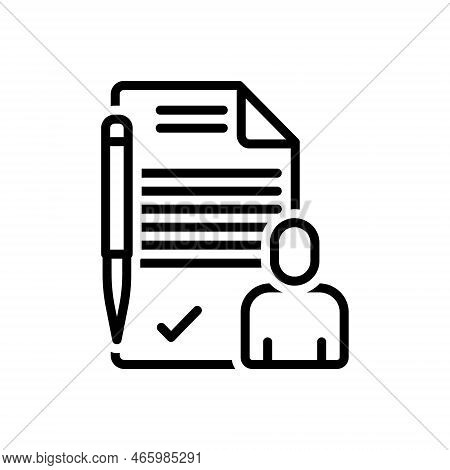 Black Line Icon For Subjective Individual Content Summary Paper Script Subject Exam Writing