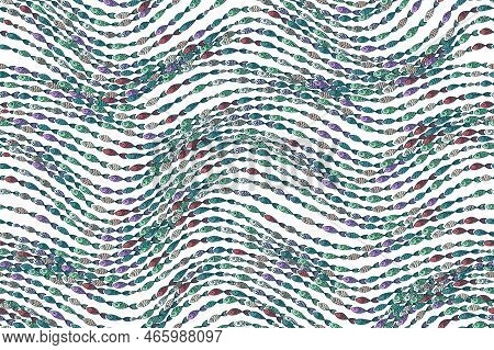 Seamless Vector Pattern With Colorful Fish Swimming One After Another. A School Of Fish On The Waves