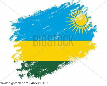 Rwanda Flag Painted On A Grunge Brush Stroke White Background