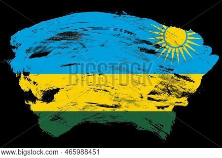 Rwanda Flag On Distressed Black Stroke Brush Background