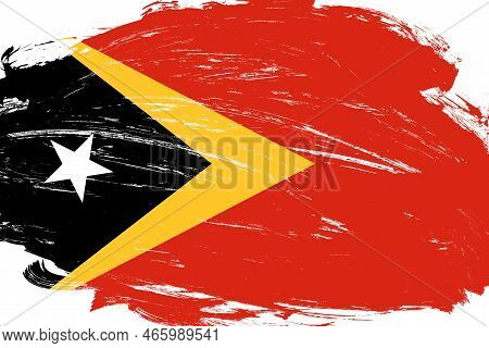 Distressed Stroke Brush Painted East Timor Flag On White Background