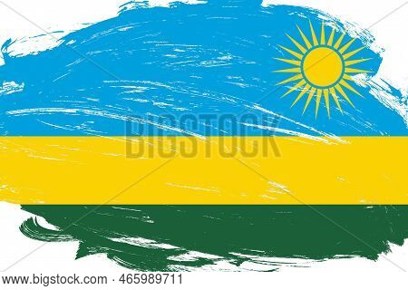 Distressed Stroke Brush Painted Rwanda Flag On White Background