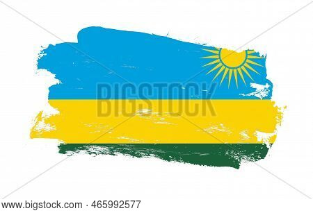 Stroke Brush Painted Distressed Flag Of Rwanda On White Background