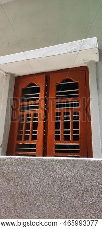 Wooden Windows Of Building With Grey Background In Hyderabad, Telangana, India