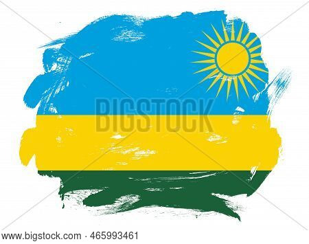 Rwanda Flag On Abstract Painted White Stroke Brush Background