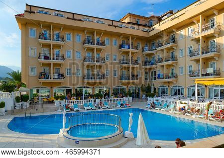 Camyuva, Turkey - September 21, 2022: Unidentified People Are Relaxing Near Pool In Territory Of Fou