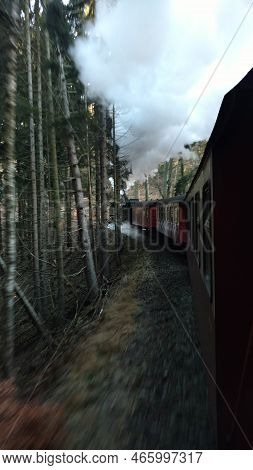 Brocken Steam Locomotice Running Up Hill Winter Blue Sky