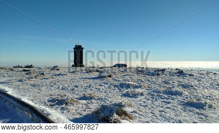 Brocken Scenic Panorama From Top Of The Mountain In Winter