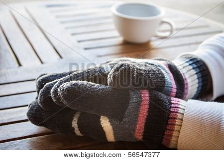 Coffee Bar Customer Hands In Winter