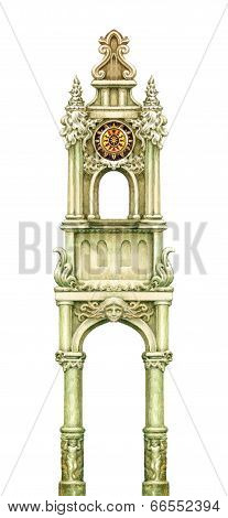 Fairy-tale Tower Isolated On White. Watercolour Graphic Artwork