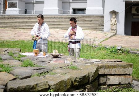 ukrainian pagan people making ritual ceremony dedicated to Perun,Ukraine