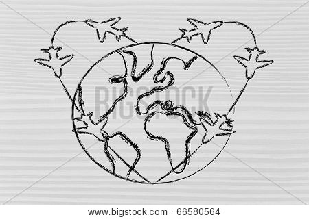 Love For Travel: Airplane Trails Heart Around The World
