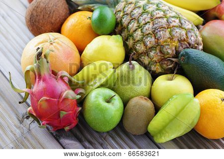 mix of many fresh tropical fruits - fruits and vegetables