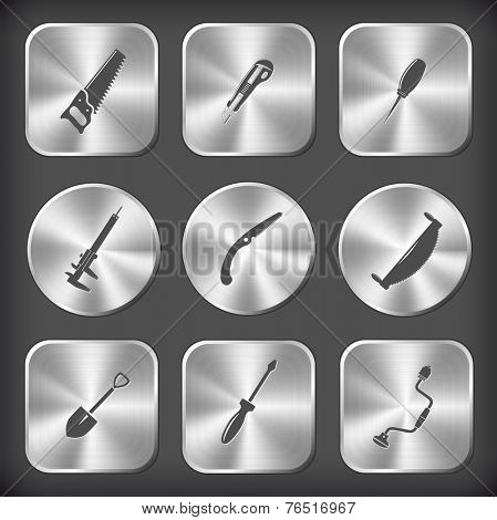 Angularly set. Vector round and square steel buttons.
