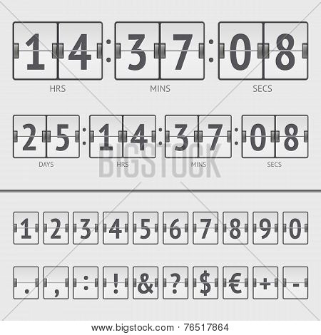 Vector countdown timer and scoreboard numbers