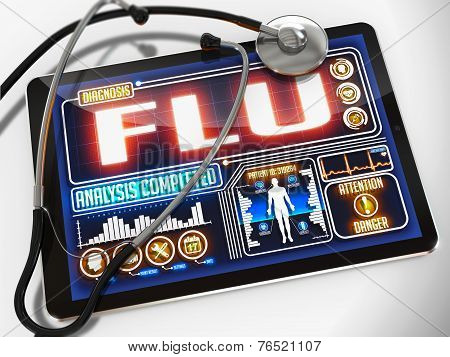 Flu on the Display of Medical Tablet.
