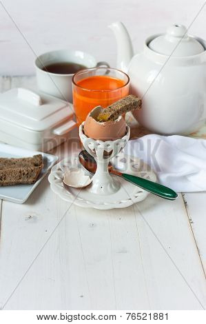 Breakfast set with egg and juice