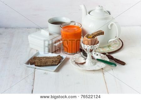 Breakfast set with egg and juice