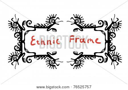 Black frame element with dragons or lizards, vector illustration