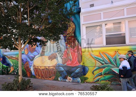 mexican walls of house of women, San Francisco, California, USA