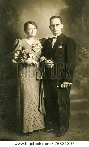 GERMANY, CIRCA 1937: Vintage photo of newlyweds