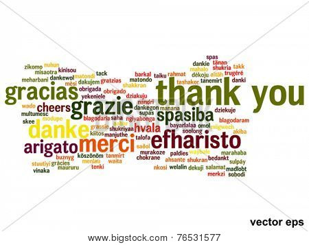 Vector concept or conceptual abstract thank you word cloud in different languages or multilingual for education or Thanksgiving Day