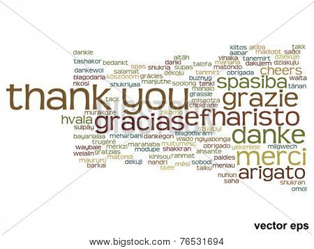 Vector concept or conceptual abstract thank you word cloud in different languages or multilingual for education or Thanksgiving Day