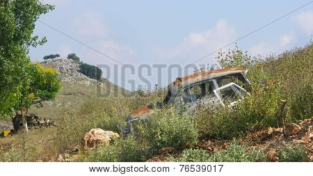 Wrecked Car on hill Preveza Greece